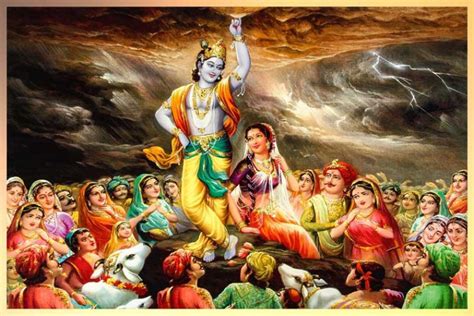 Krishna Lifting Mount Goverdhan! A Monumental Display of Divine Power and Benevolence!